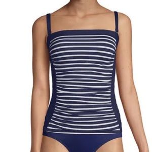 Lands’ End Bandeau Navy Striped Tankini Swimsuit Top